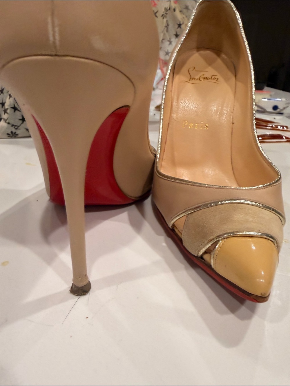 Christian Louboutin Beige Leather pointed toe pumps biblio 100 sz 35.5 - Picture 4 of 5